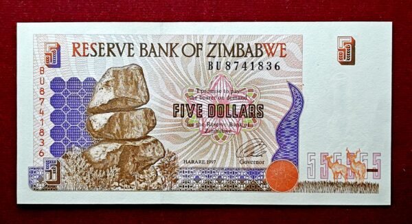 Zimbabwe 5 Dollars Chiremba Balancing Rocks 1997 Banknote