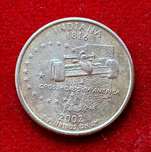 United States (USA) 1/4  Dollar “Washington Quarter”  Indiana 2002 Coin P (Mint of Philadelphia)