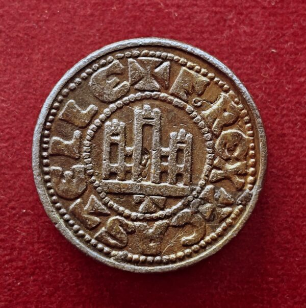(35g) Medieval Bronze Token with Heraldic Lion and City Gate Motif - Image 3