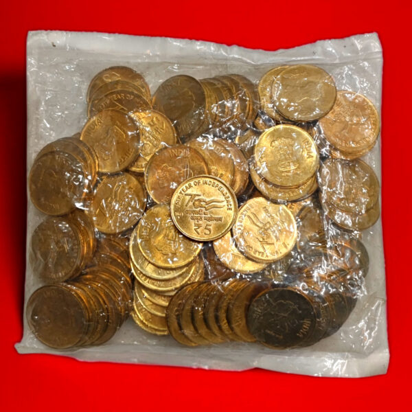 5 Rupees 75th Year of Independence 2022 Pack of 100 Coins (Noida Mint)