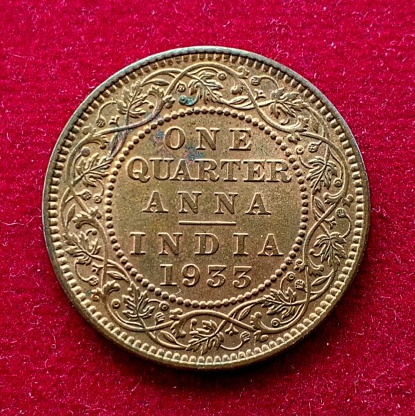 British India 1/4 Anna George V 1933 UNC Coin 