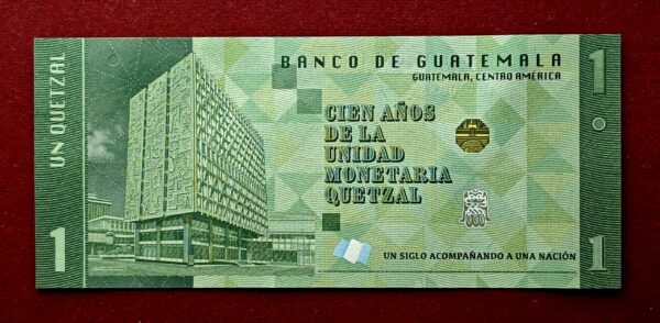 Guatemala 1 Quetzal 100 Years of the Quetzal 2024 Commemorative Banknote  - Image 2