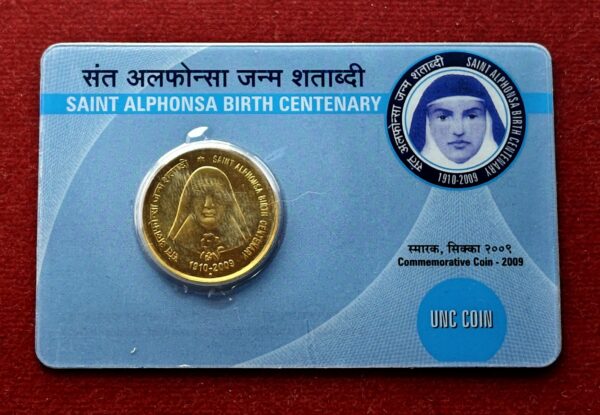 Saint Alphonsa Birth Centenary 2009 Commemorative UNC Single Coin Card (5 Rs)