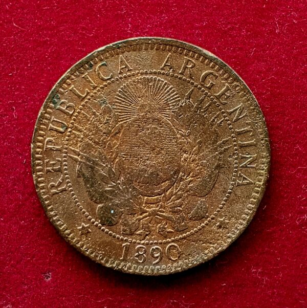 Argentina 2 Centavos Freedom Head 1890 Coin